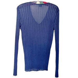 Women’s Blue Long-Sleeved Top Paul Smith Ribbed Knit V-Neck  - Size Medium